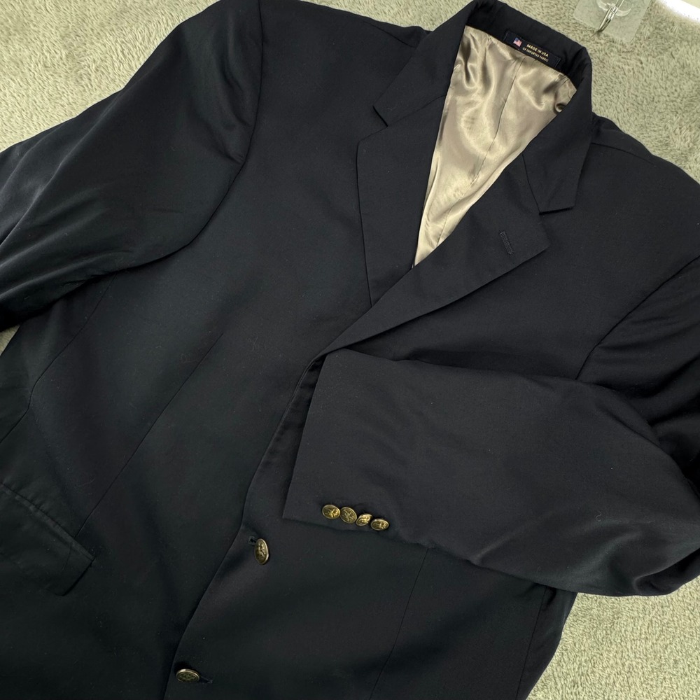 Hart Schaffner Marx Blazer Men‎ 46L Navy Blue Excellent 2-Button Gold Crest USA